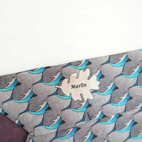 The Nature Conservancy's Gray Teal Dolphin Jacquard Print Wide Silk Tie - Picture 4 of 7